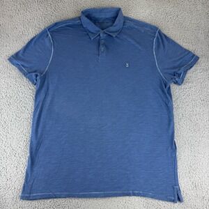 John Varvatos USA Polo Shirt XL Peace Logo Mens Blue Casual Embroidered‎ Cotton